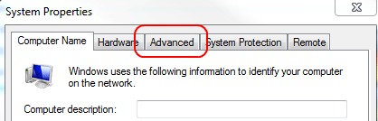 Windows 7 Advanced System Settings, Advanced Tab